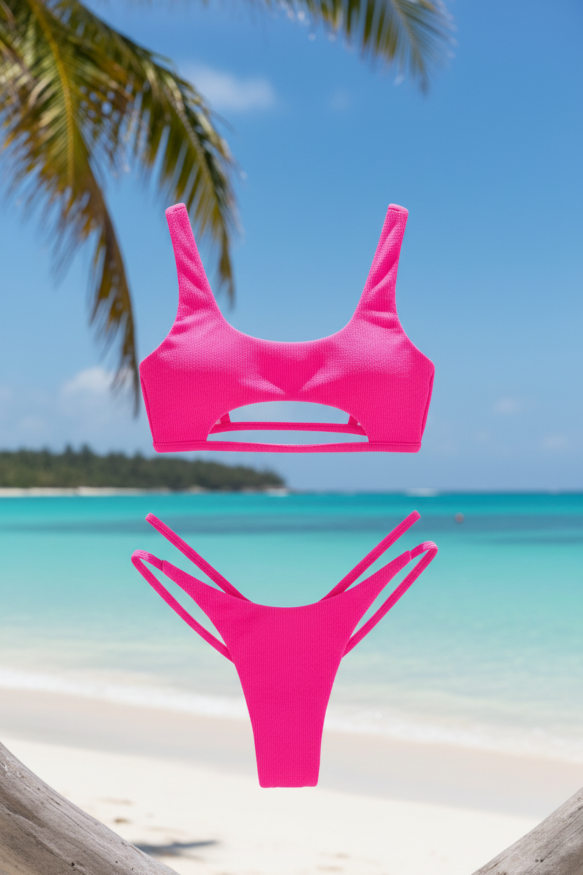 Bikini Sport Cutout Rosa Neón
